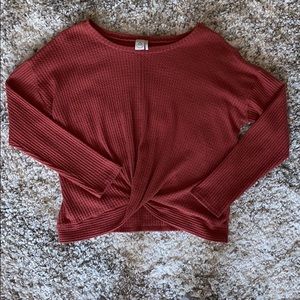 waffle-knit twist-front sweater